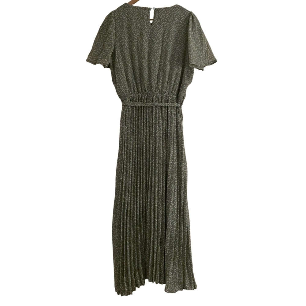 Polagram Sage Green Floral Pleated Midi Dress Short Sleeve PSD3505 L - Picture 2 of 7
